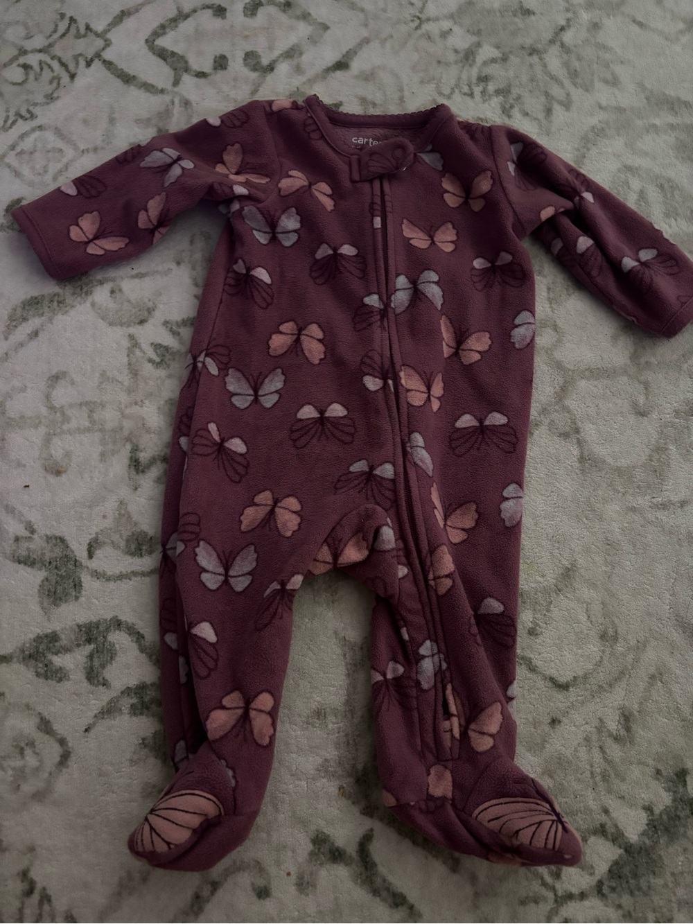 Carter's Mauve Purple Butterfly Fleece Footed One-Piece